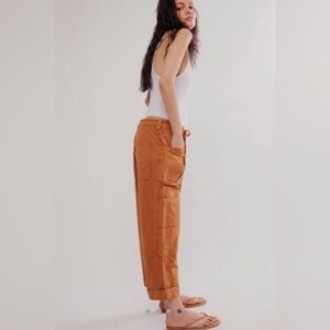 Free People too true cuffed carpenter utility sugar almond trousers pants